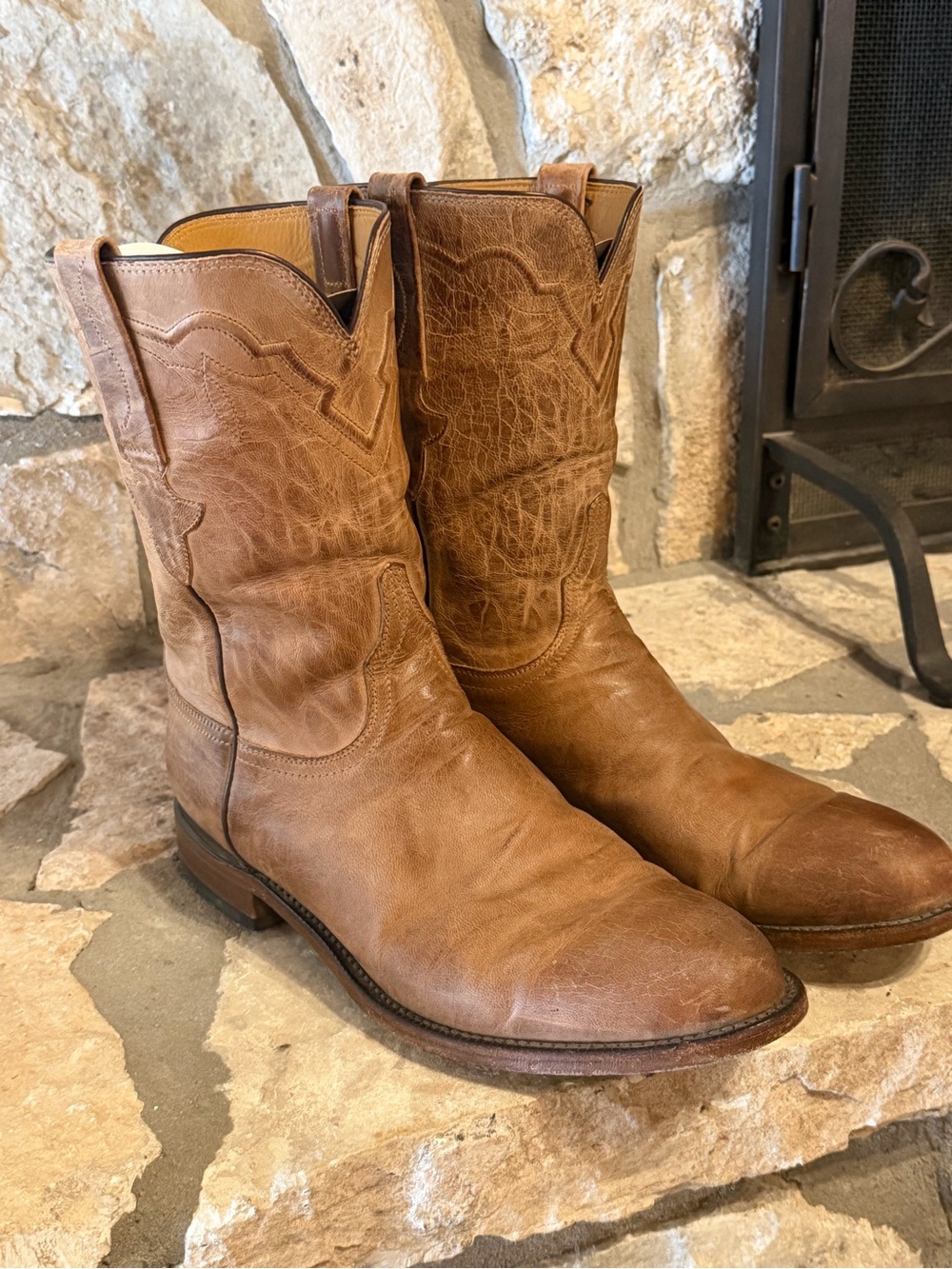 Lucchese Tan Leather Western Cowboy Boots